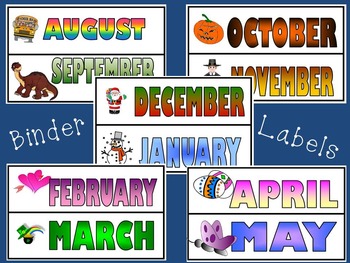 Monthly Themed Binder Labels by Jacqueline Sommer | TpT