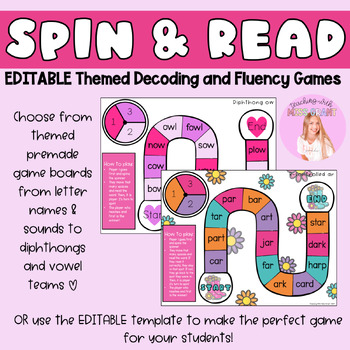 Preview of Monthly Themed EDITABLE Spin & Read Decoding and Fluency Games - Growing Bundle