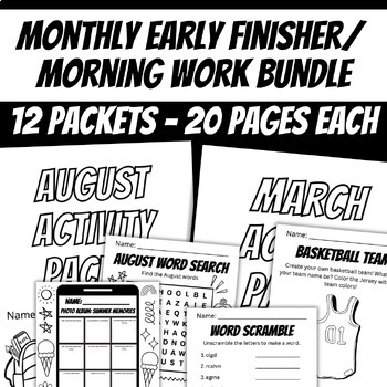 Preview of Monthly Themed Early Finisher or Morning Meeting Activity Packets