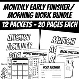 Monthly Themed Early Finisher or Morning Meeting Activity Packets