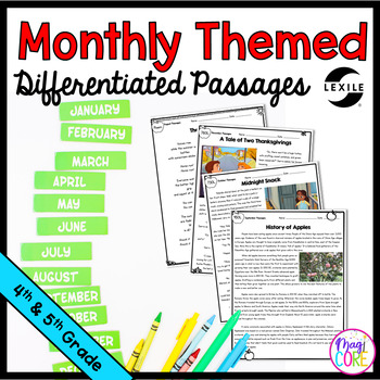 Preview of Monthly Themed Reading Comprehension Passages Year Long Bundle - 4th & 5th Grade