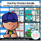 Monthly Themed Phonics Bundle for Literacy Centers and Review