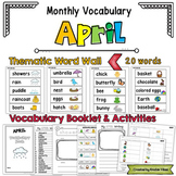 April Vocabulary Word Wall, Booklet, Writing Activities and BINGO
