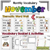November Vocabulary Word Wall, Booklet, Writing Activities