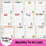Monthly To-Do Lists featuring watercolor Gnomes for classr