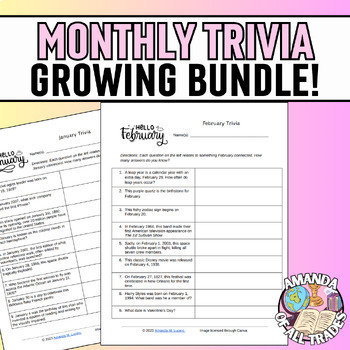 Preview of Monthly Trivia Growing Bundle - Grades 6-12 - Quiz Bowl or Academic Team