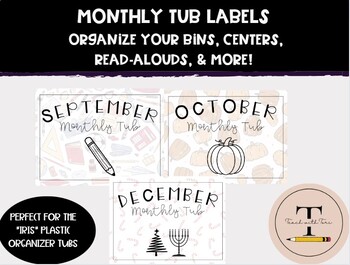 Preview of Monthly Tub Labels- For Bins, Centers, Read-Alouds, & More!