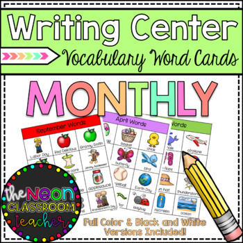Preview of Writing Center Monthly Vocabulary Word Cards