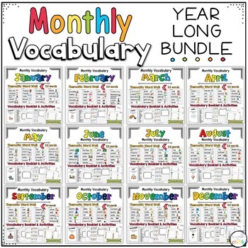 Preview of Monthly Themed Word Wall and Activities Year Long BUNDLE