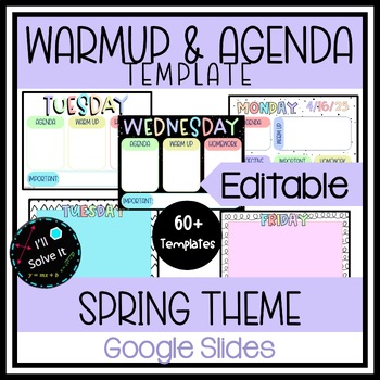 Preview of Monthly Warm Up and Agenda Template | Spring Theme | Google Slides |