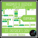 Monthly Warm Up and Agenda Template | St. Patrick's Day Th