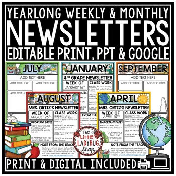 Preview of Monthly Weekly Newsletter Template Editable Back to School Resources + Digital