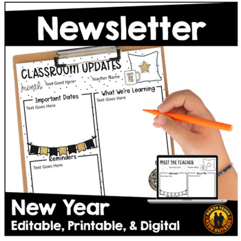 Preview of Monthly Weekly Newsletter Meet the Teacher English Spanish New Year January