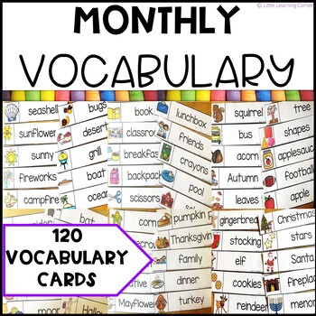 Preview of Monthly Word Cards | Picture Vocabulary | Minimalist Design Year Round