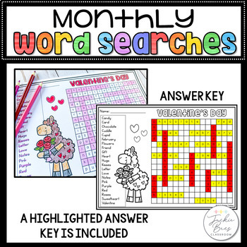 monthly word searches by tender hearted teaching tpt
