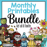 Monthly Word Work and Math Printables BUNDLE for Kindergarten