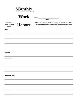 Preview of Monthly Work Report - Montessori Form