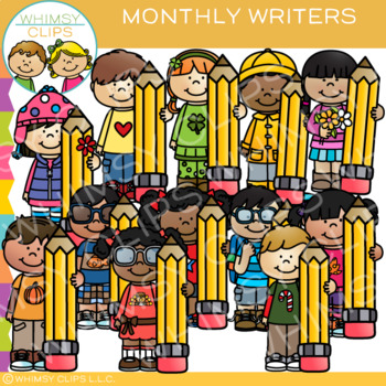 Preview of Kids with Big Oversized Pencils Monthly Writing Clip Art