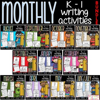 Preview of Monthly Writing BUNDLE for Kindergarten and First Grade, Writing Centers