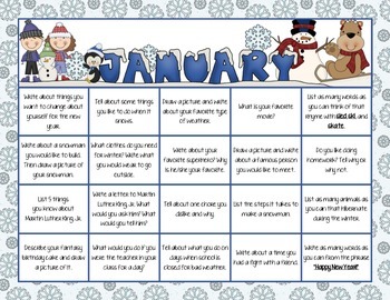 Monthly Writing Calendar - January by Angela Crescenzo | TpT