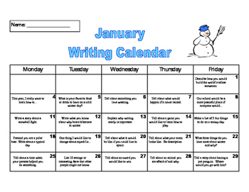 Monthly Writing Calendars by liptonjl | TPT