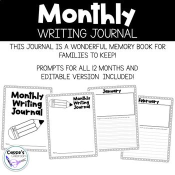 Monthly Writing Journal by Cassie's Classroom | TPT