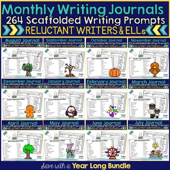 Preview of Monthly Writing Journal Bundle 264 No Prep Writing Prompts for the Whole Year