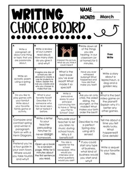 Monthly Writing Journal Choice Boards | EDITABLE. PRINTABLE. DIGITAL.