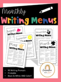 Monthly Writing Menus - Choice Board Prompts