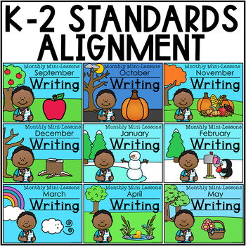 Preview of Monthly Writing Mini-Lessons Standards Alignment K-2 And Sample Lesson