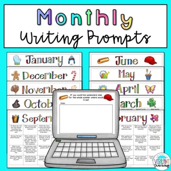 Preview of Monthly Writing Prompt Bundle: Printable and Digital Google Slides