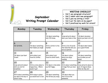 Preview of Monthly Writing Prompt Calendar