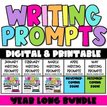 Monthly Printable Writing Prompts- The Year Long Bundle | TPT