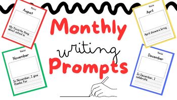 Preview of Monthly Writing Prompts (12 Months)