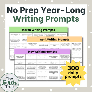 Monthly Writing Prompts 5th 6th grade by The Birch Tree | TPT