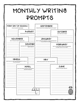 Monthly Writing Prompts by Brooke Creaser | TPT