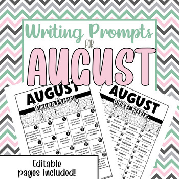 Preview of Daily Writing Prompts | Monthly Writing Prompts for August | 3rd, 4th, 5th Grade