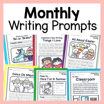 Preview of Monthly Writing Prompts Worksheets Bundle 