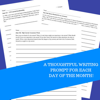 Monthly Writing Prompts Journal for 4th-8th Grades - June | TpT