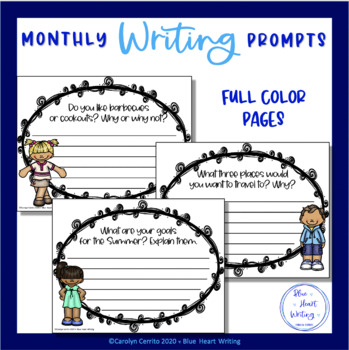 July Writing Prompts by Blue Heart Writing | TPT