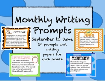 Monthly Writing Prompts Task Cards and Writing Papers by Flipping for Fifth
