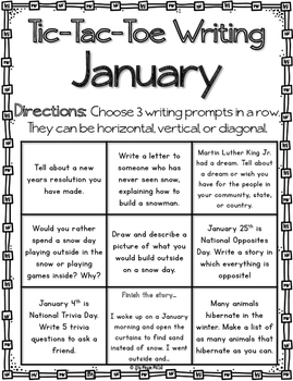 Monthly Writing Prompts--Tic-Tac-Toe by Megan McCall | TpT