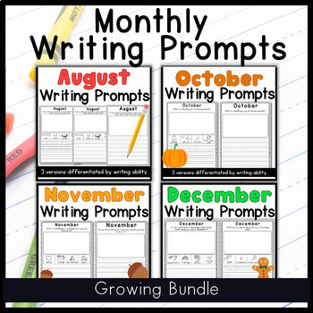 Monthly Writing Prompts Activities Literacy and Writing Centers by ...