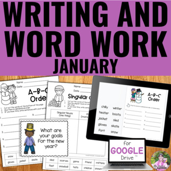 Preview of Monthly Writing Prompts and Word Work Activities for January - Google™ and PDF