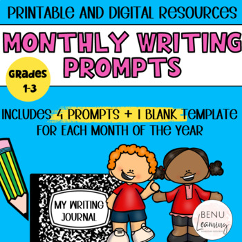 Monthly Writing Prompts with Word Banks and Blank Template Printable ...