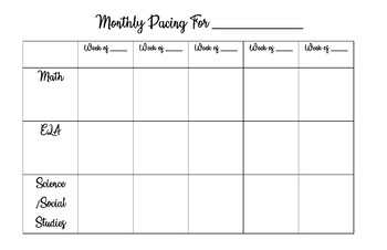 Preview of Monthly pacing guide for Math, ELA, and Science/Social Studies