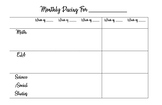 Monthly pacing guide for Math, ELA, and Science/Social Studies