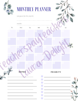 Preview of Monthly planner printable