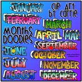 Months Doodles (BW and full-color PNG images)