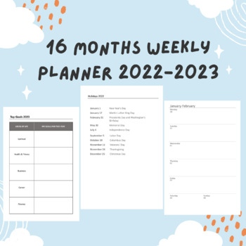 Preview of Months Weekly Planner September 2022-December 2023 Template, Calendar